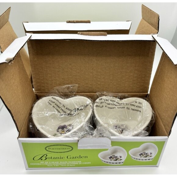 Mother's Day PORTMEIRION Botanic Garden Heart Shape Ramekins Pansy Set of 4 NEW - Picture 6 of 7
